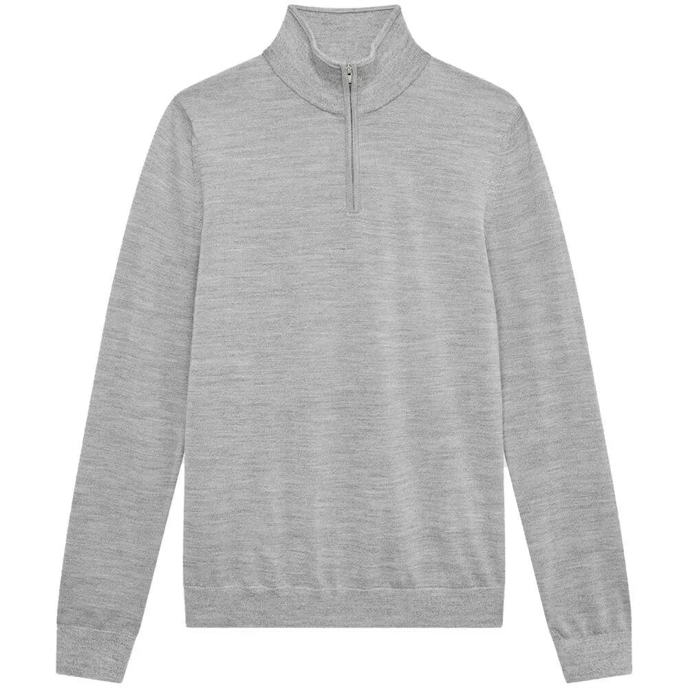 REISS BLACKHALL Merino Wool Zip Neck Ribbed Jumper